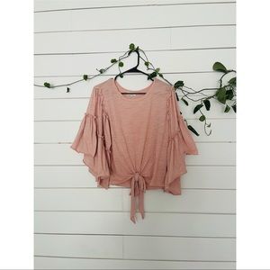 Umgee Tie Front Bell Sleeve Top